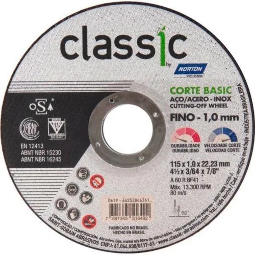 DISCO DE CORTE FINO 115MM CLASSIC NORTON