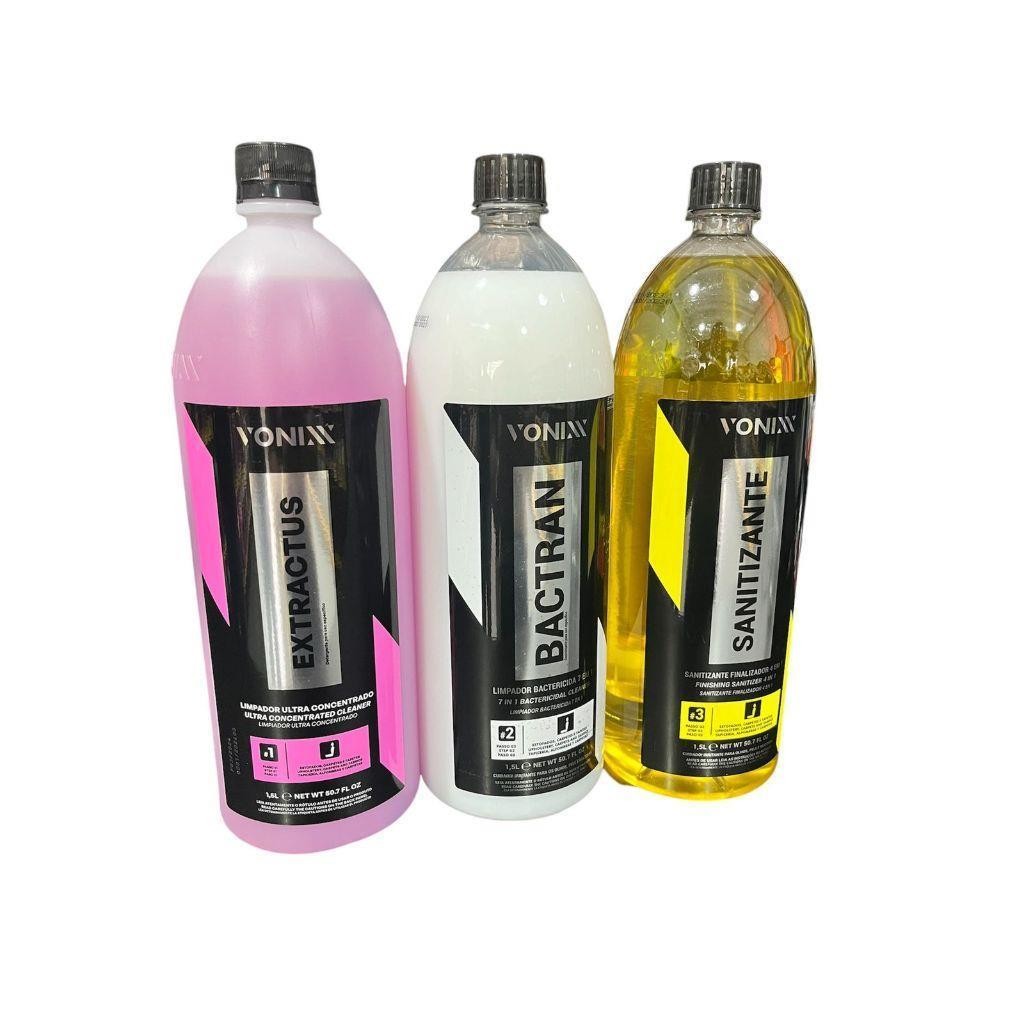 KIT LIMPEZA BACTRAN + EXTRACTUS + SANITIZANTE 1,5L VONIXX + ESCOVA ROTATIVA MEDIA DETAILER